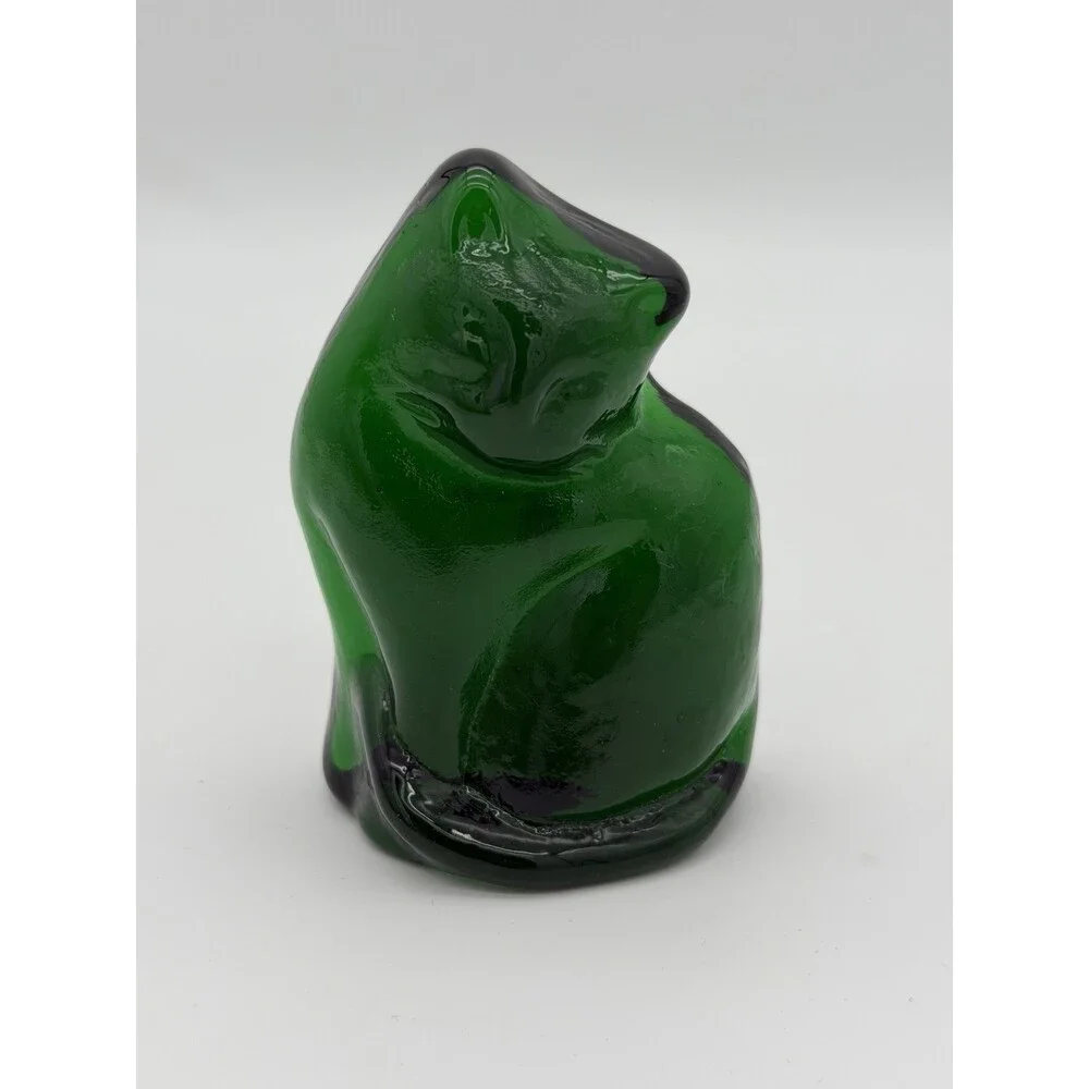Blenko Art Glass Green Emerald Cat Kitty Abstract Signed 2025 Figurine 3.5”H